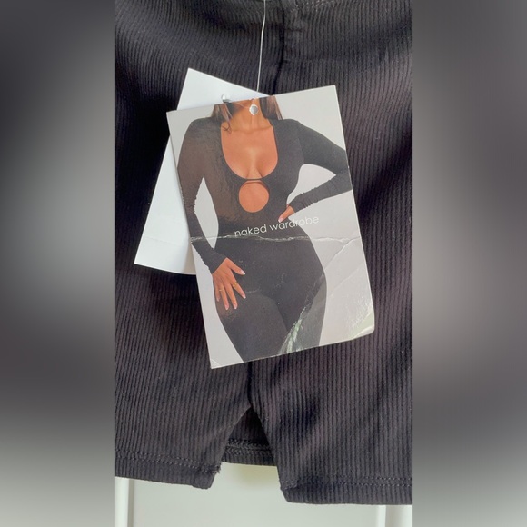 NWT HTF Naked Wardrobe Black Off My Shoulders Long Sleeve Lux Ribbed Crop Top - Picture 10 of 11